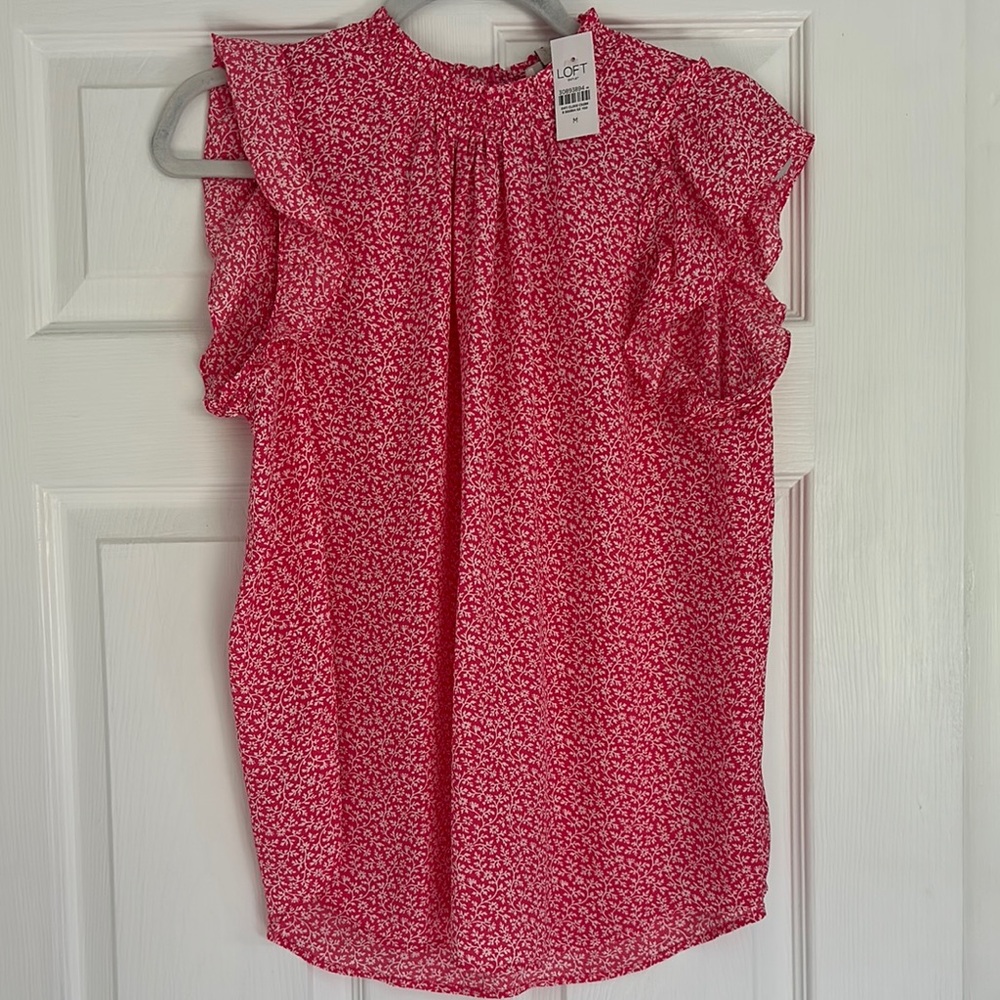 LOFT Pink Ruffled Pink Collar Blouse